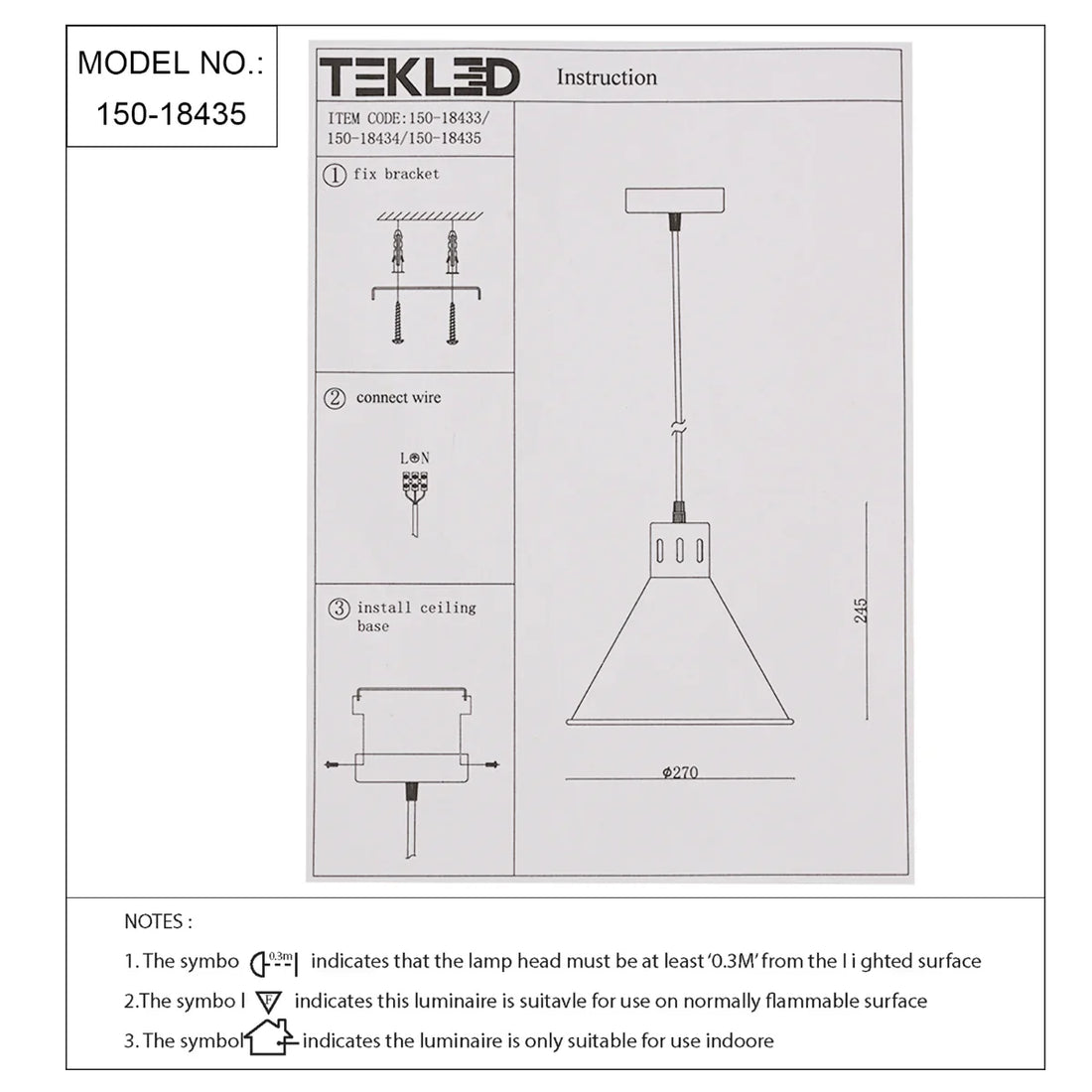 Technical specs of  Sleek Industrial Cone Pendant Light 150-18435