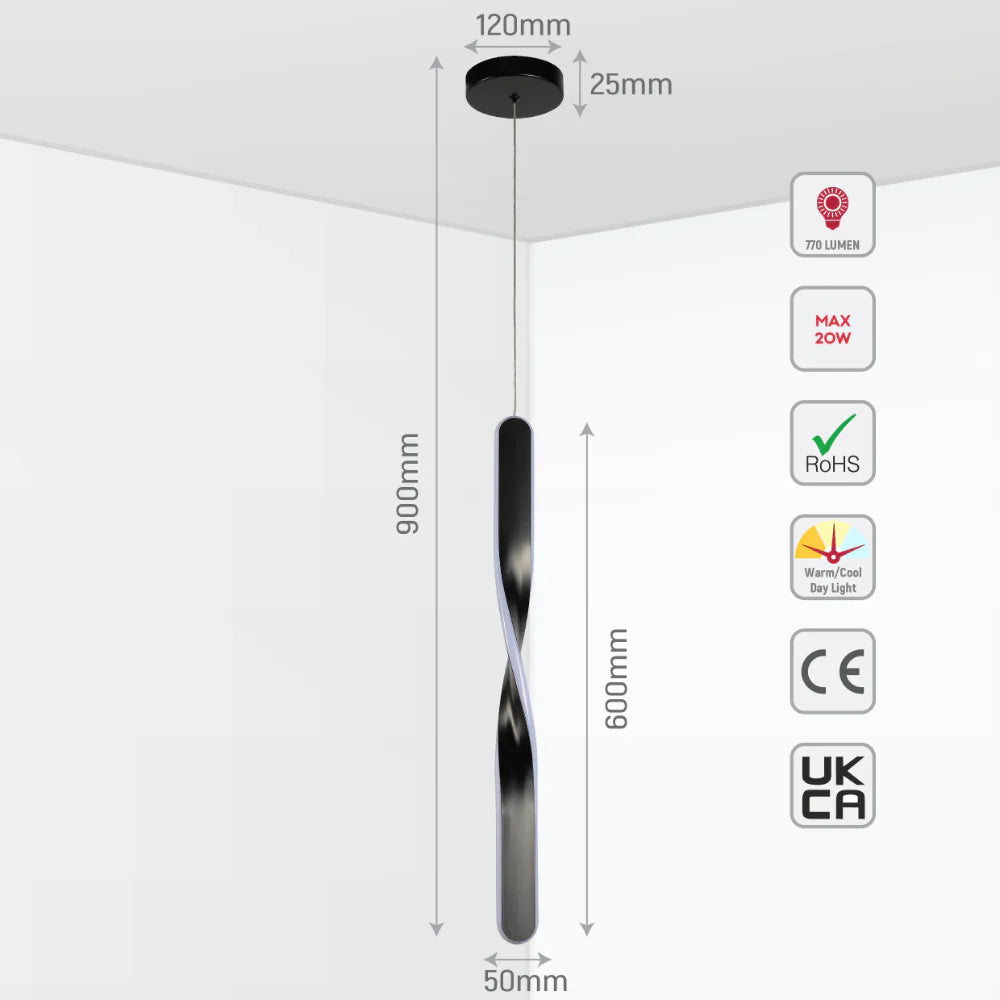 Sleek Twirl CCT Adjustable LED Pendant Light, Metal Pendant Light, TEKLED 5