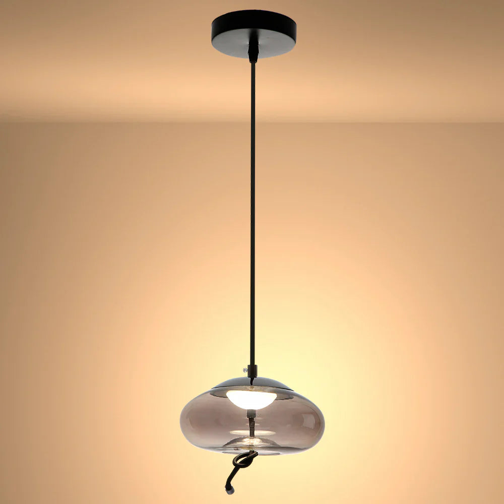Modern Contemporary Smoky Glass Pendant Ceiling Light with Built-in LED Globe Cylinder Dome 27