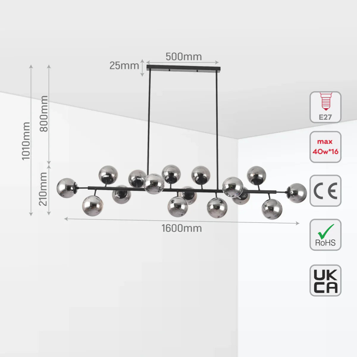 Size for 159-17460 molecule style black smoky ceiling light