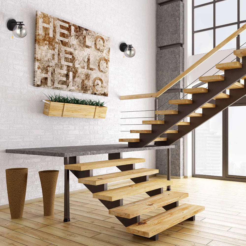 Elegant Globe Wall Light with Pull Down Switch - Smoky Glass 10