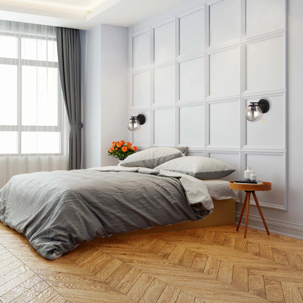 Elegant Globe Wall Light with Pull Down Switch - Smoky Glass 11