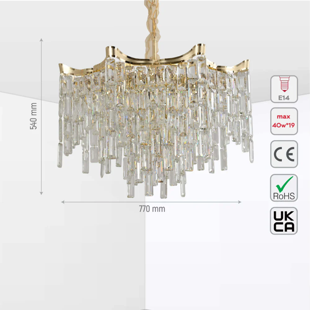Size and tech specs of Star Crystal Chandelier Ceiling Light | TEKLED 159-18085