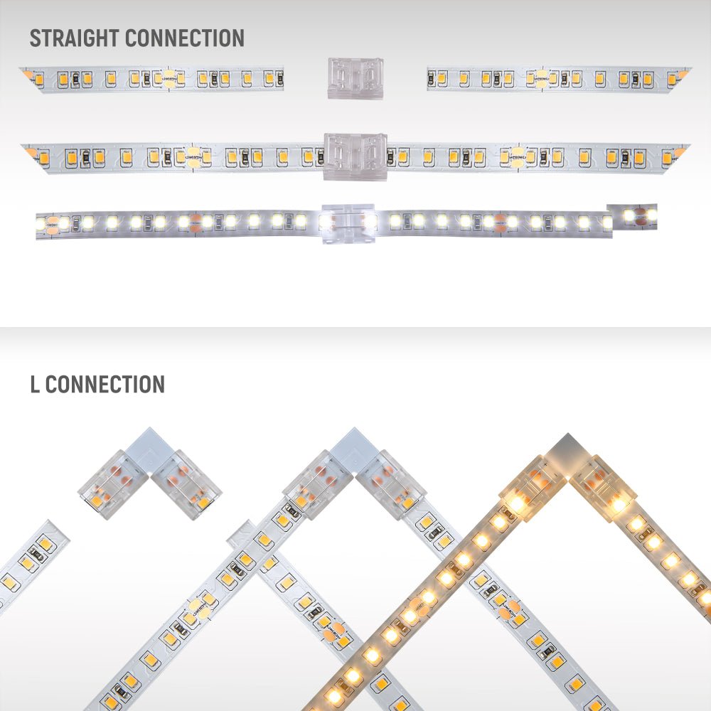 Staright and L connection of LED Strip Light 120pcs 2835 LED 5W 1A 24Vdc 10mm 5m IP20 3000K Warm White 4000K Cool White 6500K Cool Daylight | TEKLED 582-032721