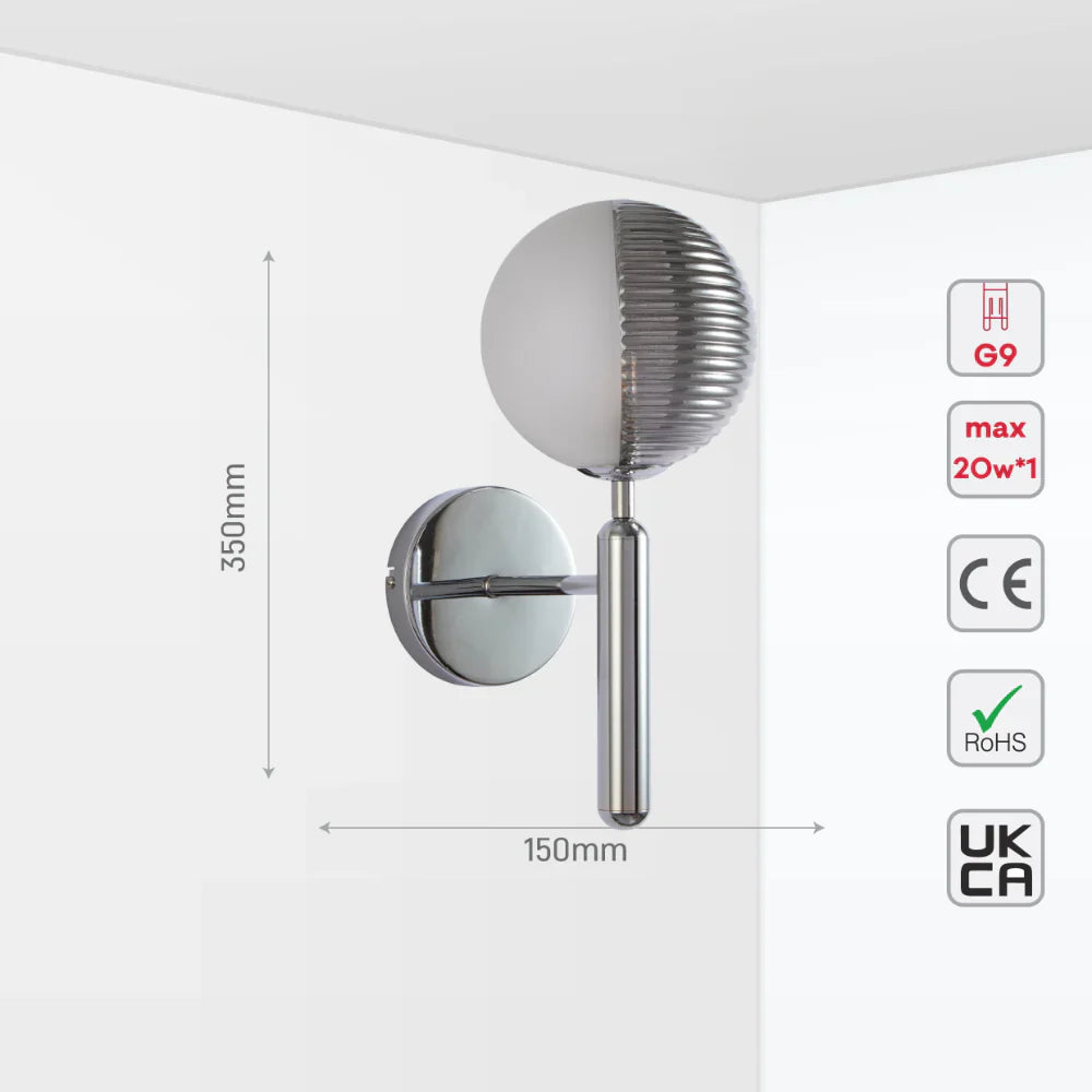 Size of Chrome Striped Reeded Glass Wall Light