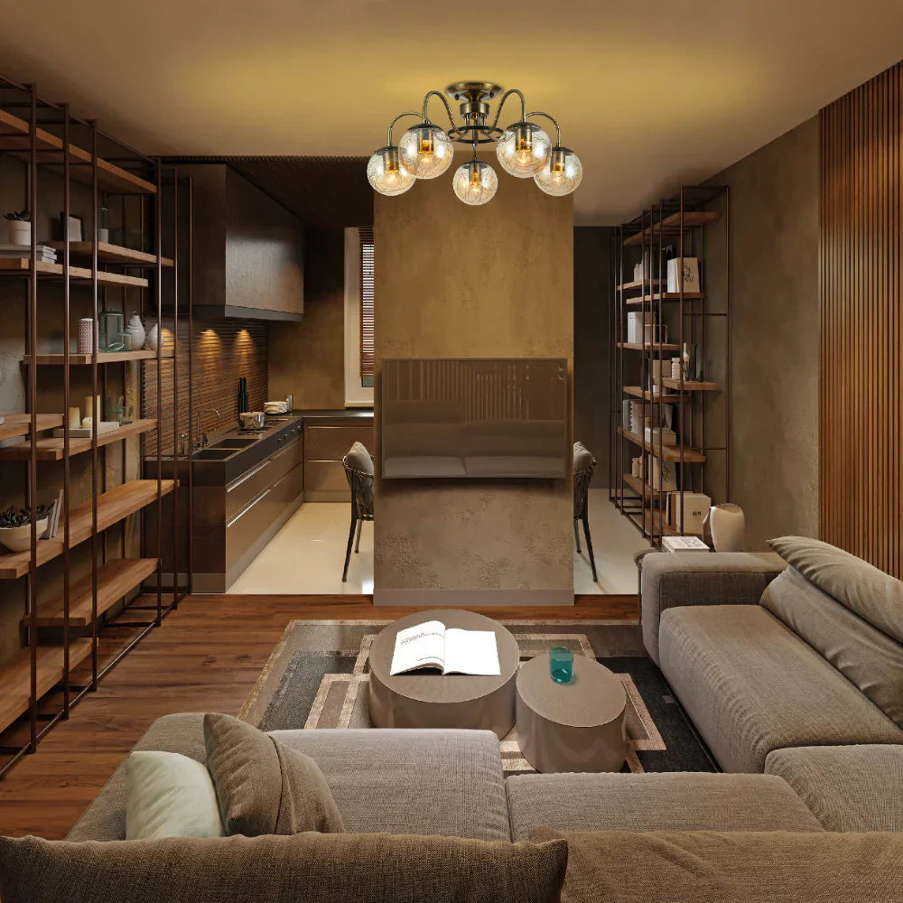 Interior application of Swan Neck Antique Brass & Amber Globe Light | TEKLED 159-17995