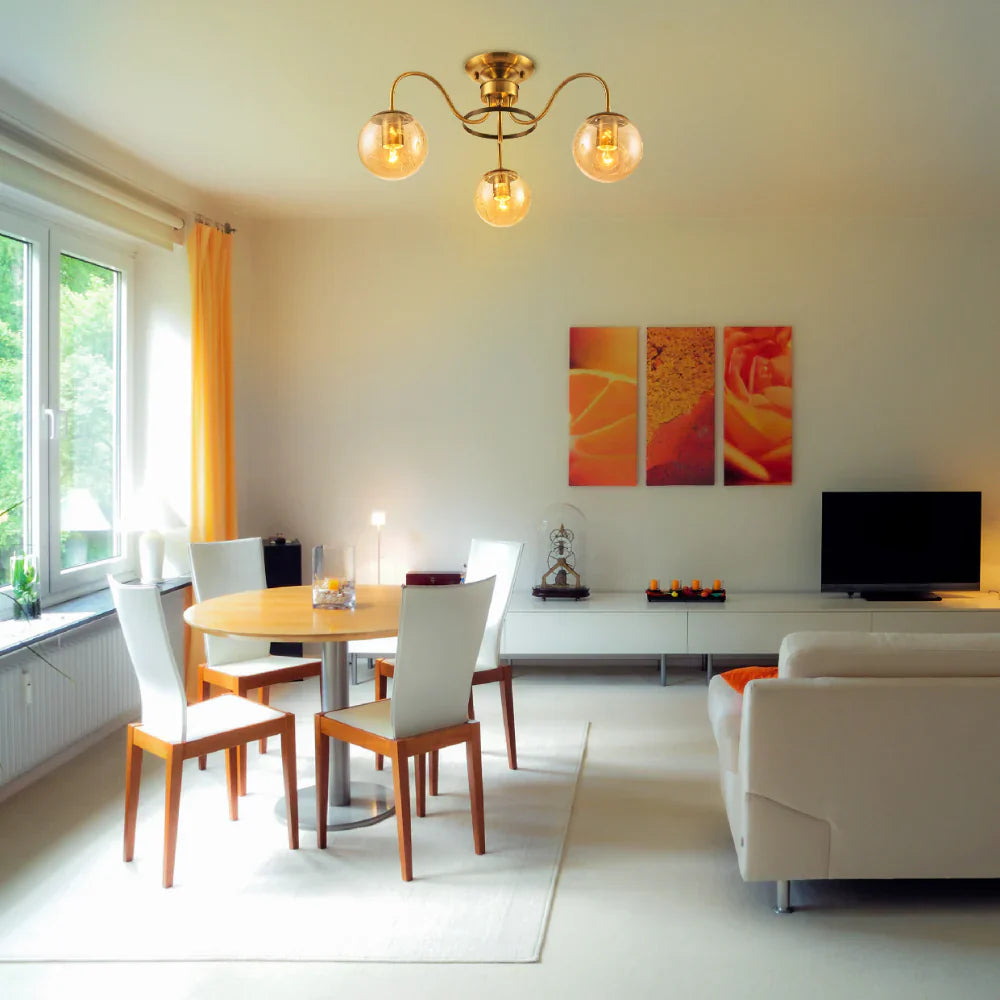 Living room kitchen bedroom use of Swan Neck Antique Brass & Amber Globe Light | TEKLED 159-17994