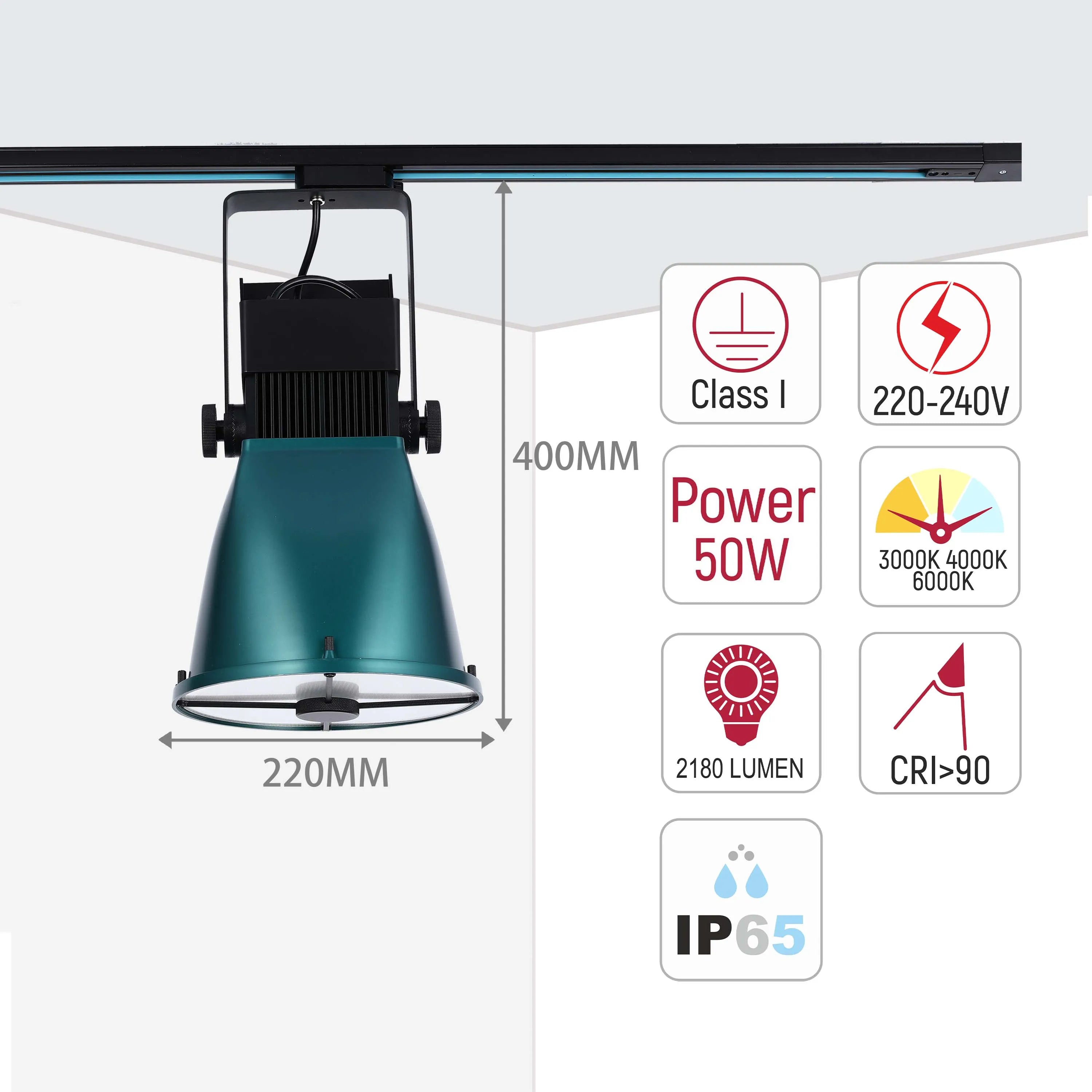 Teal Dome Adjustable LED Track Light