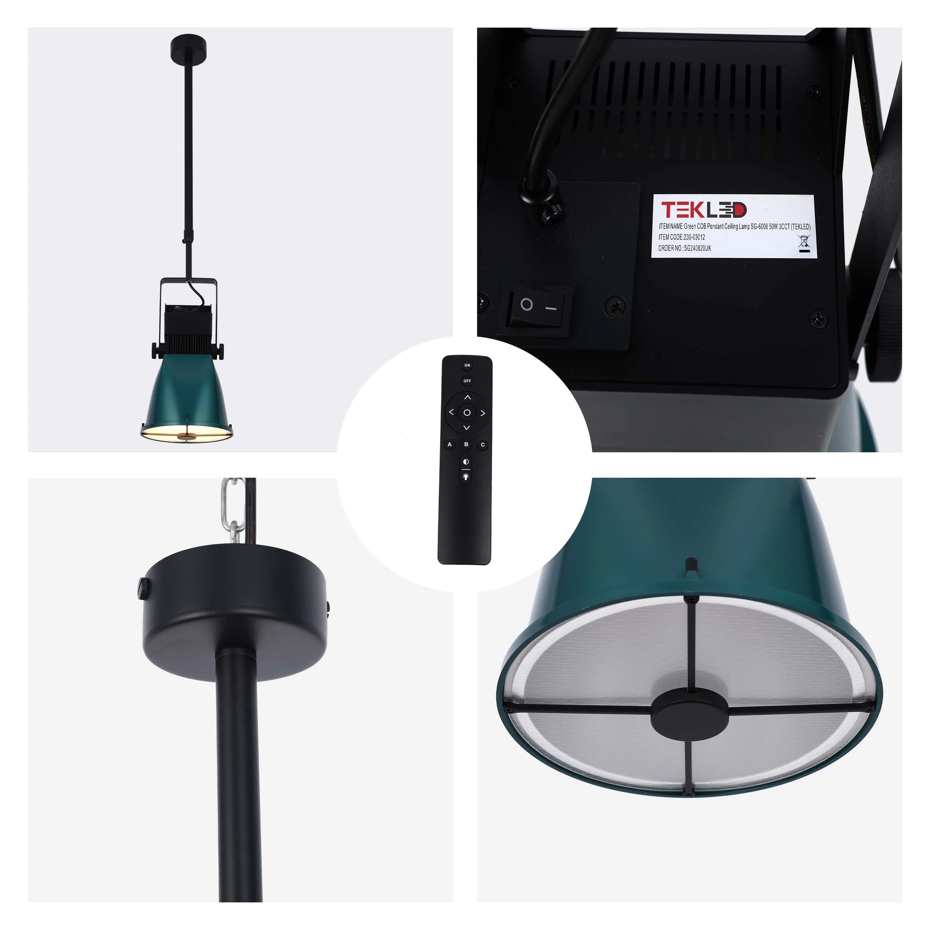 Teal Green Adjustable Spotlight Pendant Light with Cross Design and Remote Control