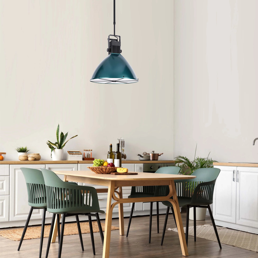Teal Green Adjustable Spotlight Pendant Light with Cross Design and Remote Control