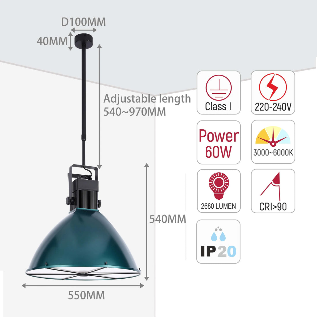 Teal Green Adjustable Spotlight Pendant Light with Cross Design and Remote Control