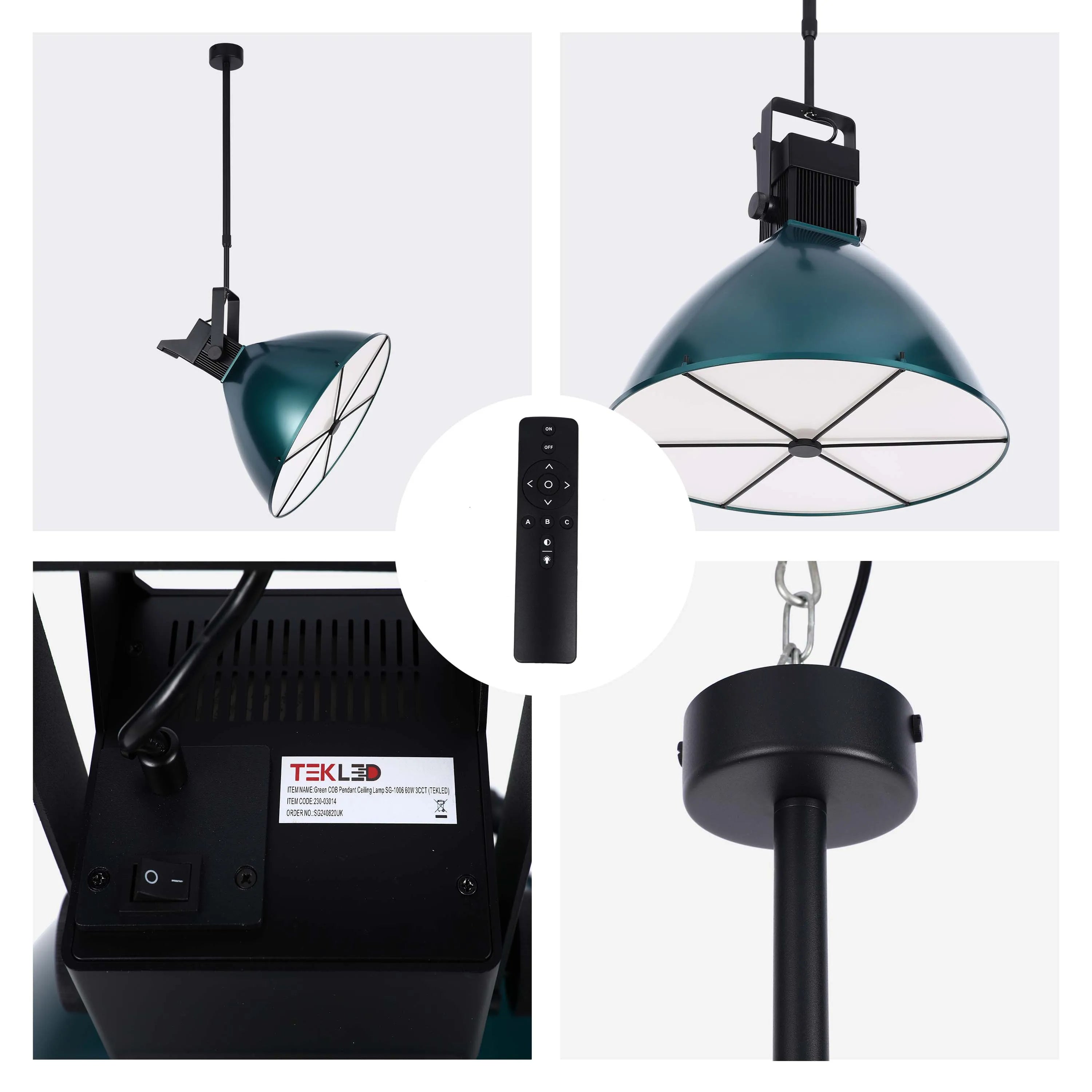 Teal Green Adjustable Spotlight Pendant Light with Cross Design and Remote Control