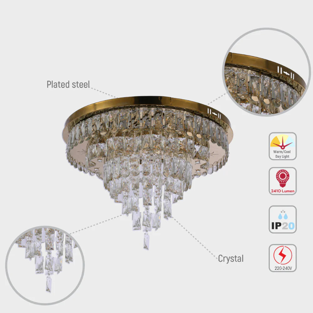 Three-tiered Cascading Flush Ceiling Chandelier Light with Remote Control 3 Colour D600mm 6