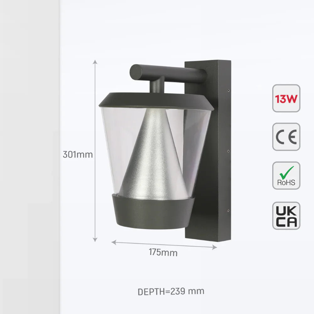 Tiany LED Outdoor Lantern Wall Light 13W 4000K 9