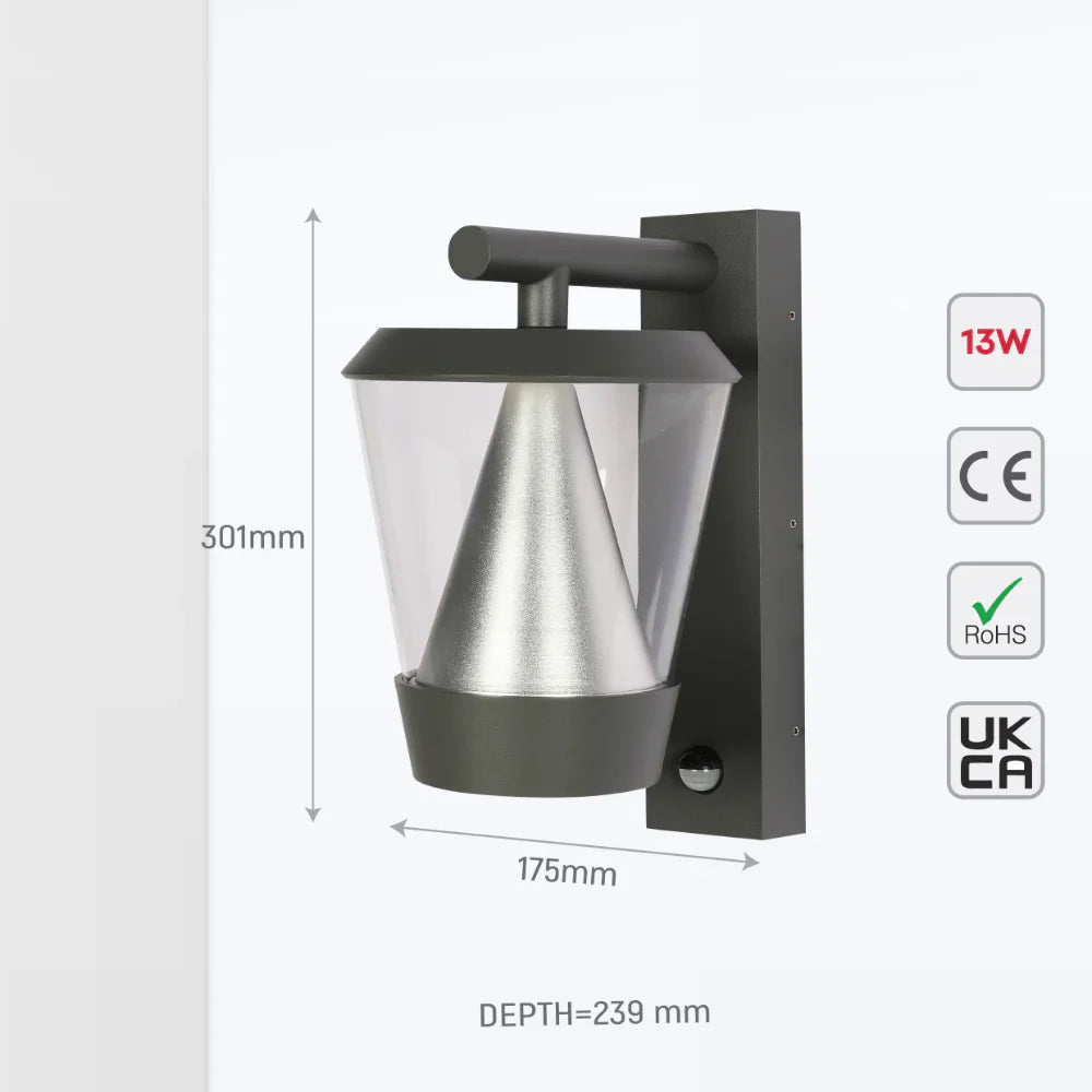 Tiany LED Outdoor Lantern Wall Light 13W 4000K 10