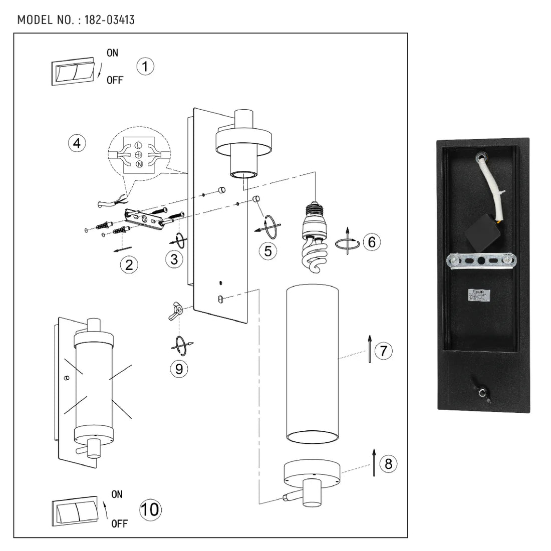 Technical specs of Timeless Elegance Wall Sconce - Durable Glass & Aluminum, E27 Compatible Outdoor/Indoor Light 182-03413