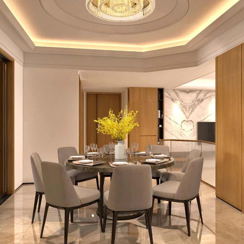 Triple Nested Ring Crystal Flush Ceiling Chandelier Light with Remote Control 3 Colour D600mm 3