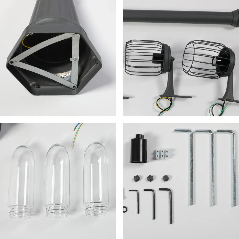 Tuela Outdoor Garden Pathway Lamp Post Top 3 Light Dark Grey 7