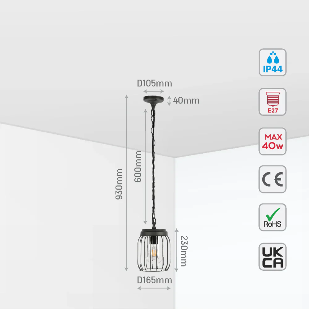 Tuela Outdoor Pendant Lamp E27 Dark Grey 5