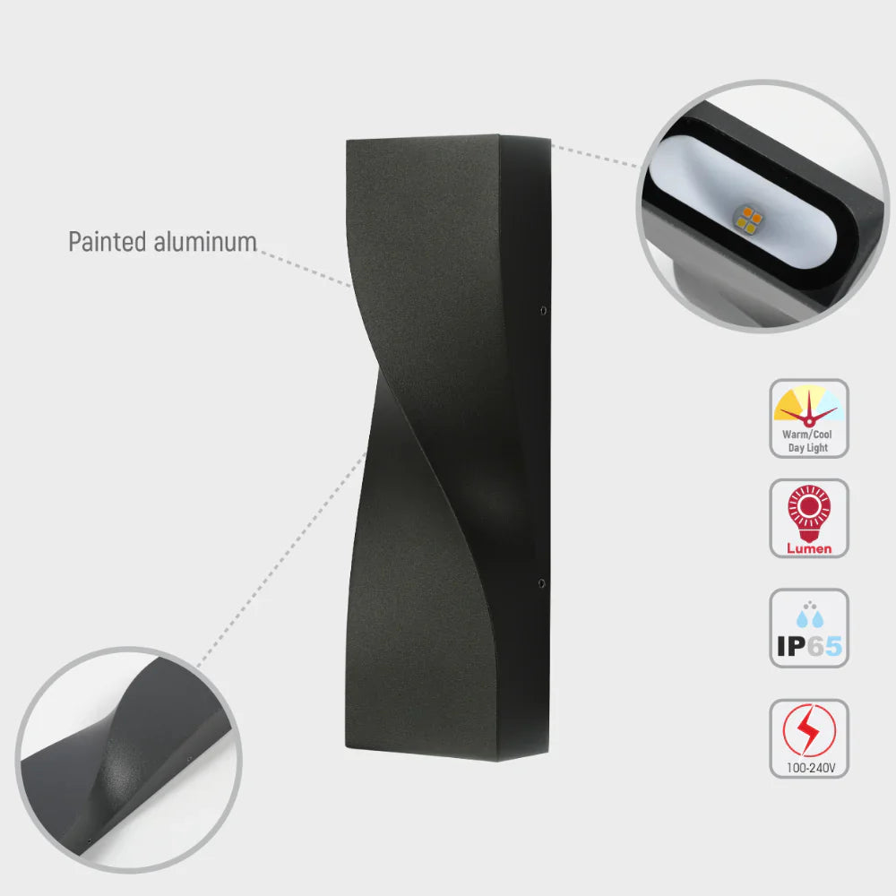 Twist Up and Down LED Outdoor Wall Light 3000K/4000K/6500K 11W 6