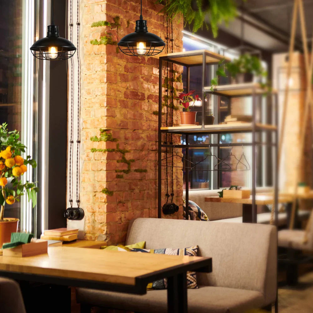 Urban Revive Caged Factory Ceiling Pendant Light Black 5