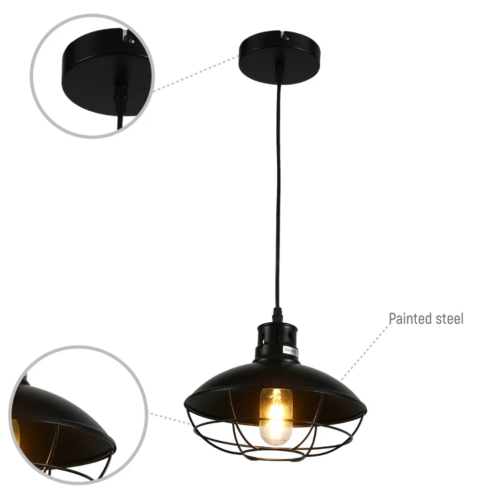Urban Revive Caged Factory Ceiling Pendant Light Black 12