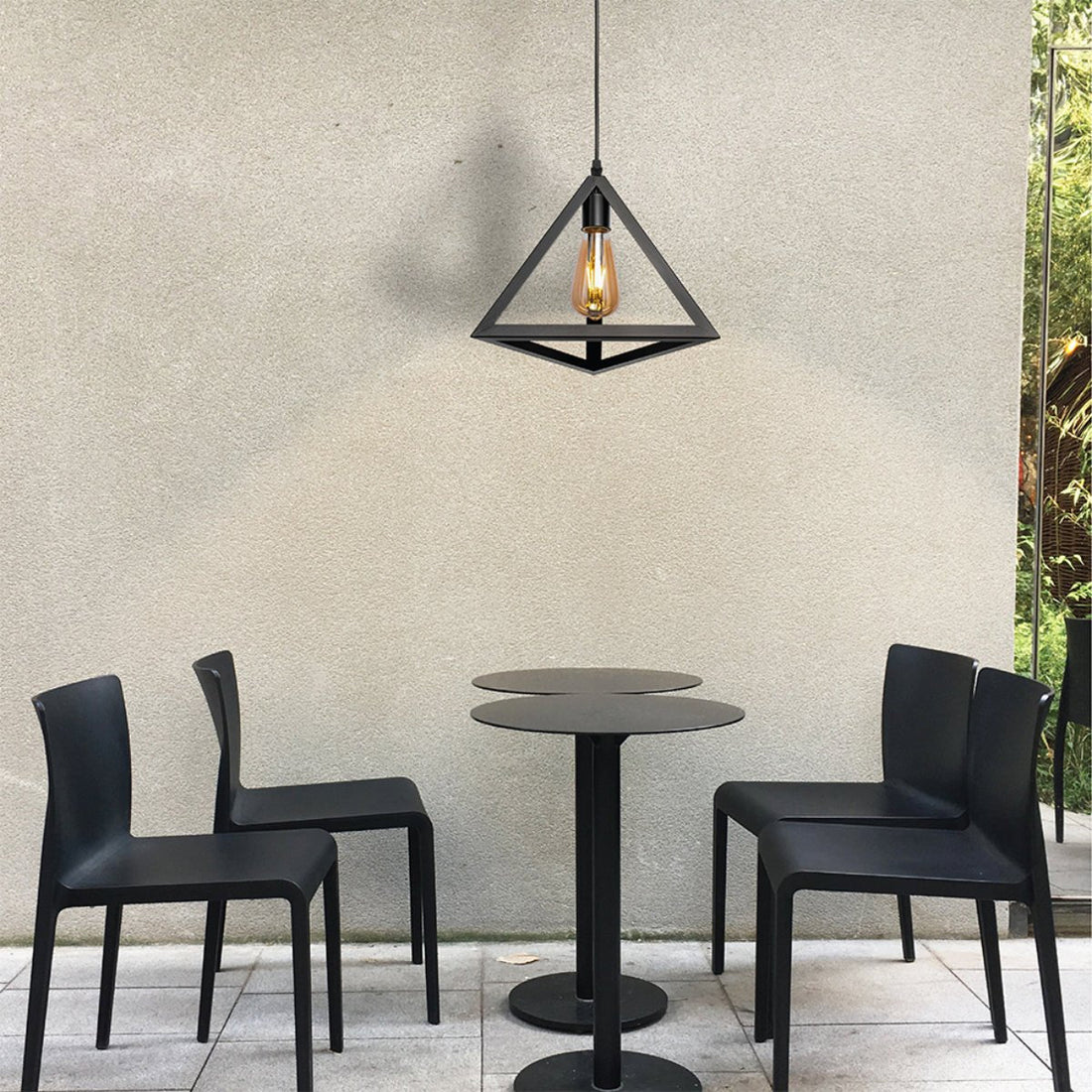 Interior application of Black Metal Pyramid Cage Pendant Ceiling Light with E27 | TEKLED 150-17948