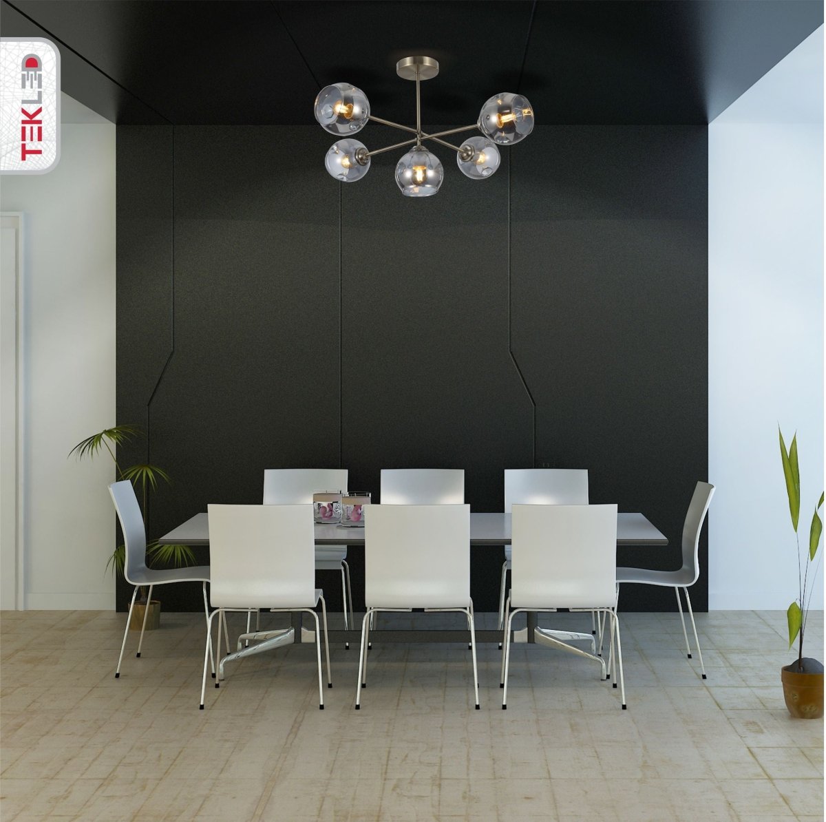 Clear Glass Dome Antique Brass Semi Flush Ceiling Light 5Xe27 in indoor setting dining table top