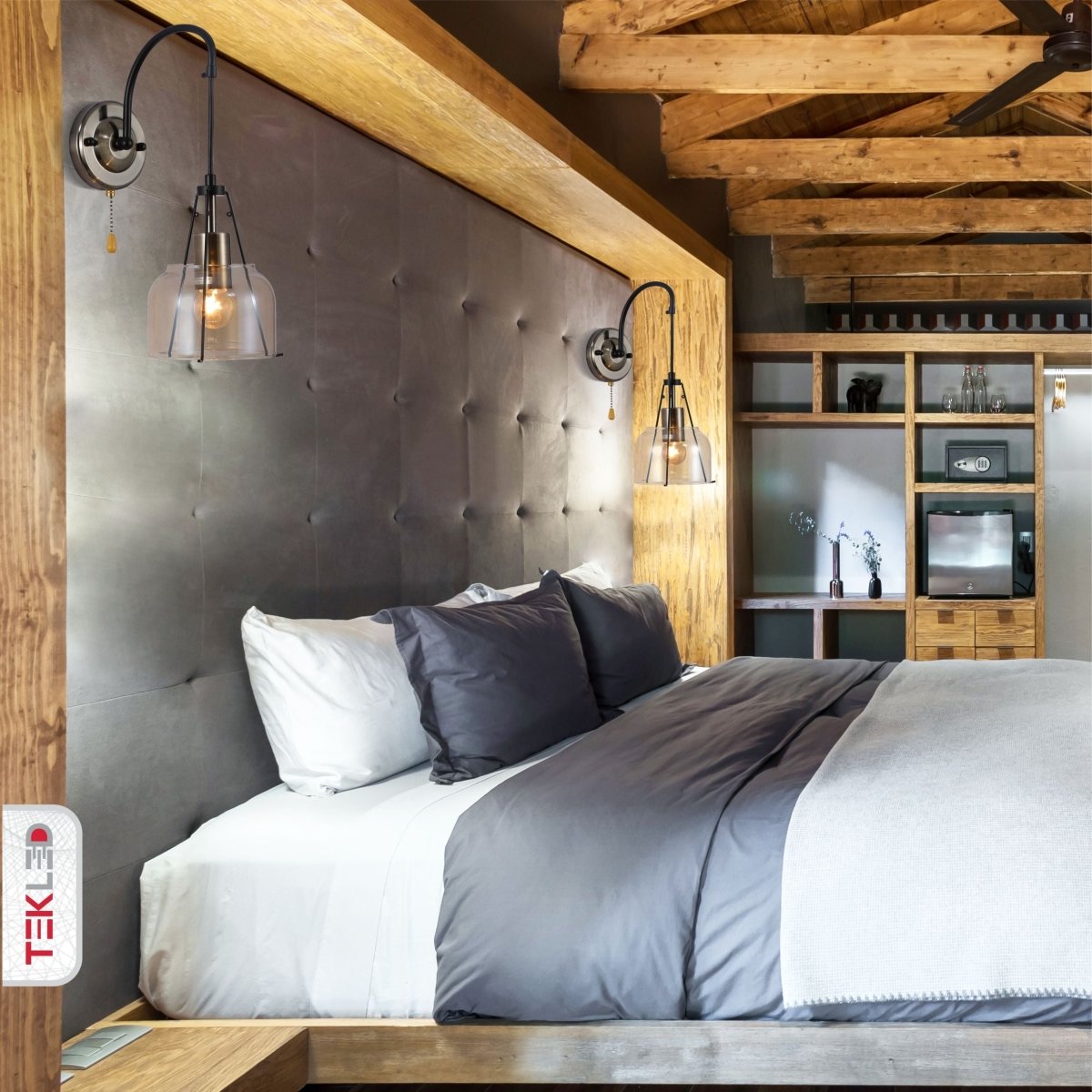 Amber Glass Pendant Wall Light E27 And Pull Down Switch in indoor setting bedroom