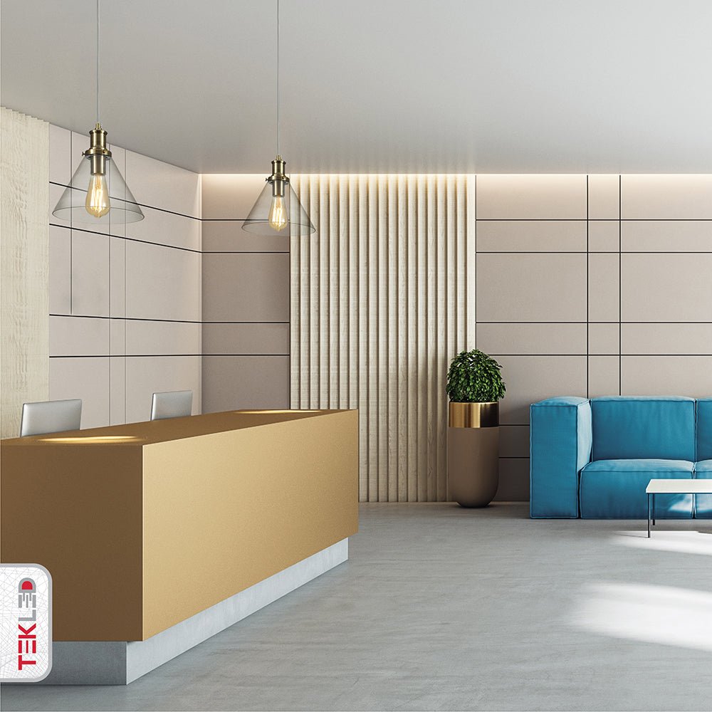 Antique brass metal clear glass funnel pendant light with e27 fitting in indoor setting living room