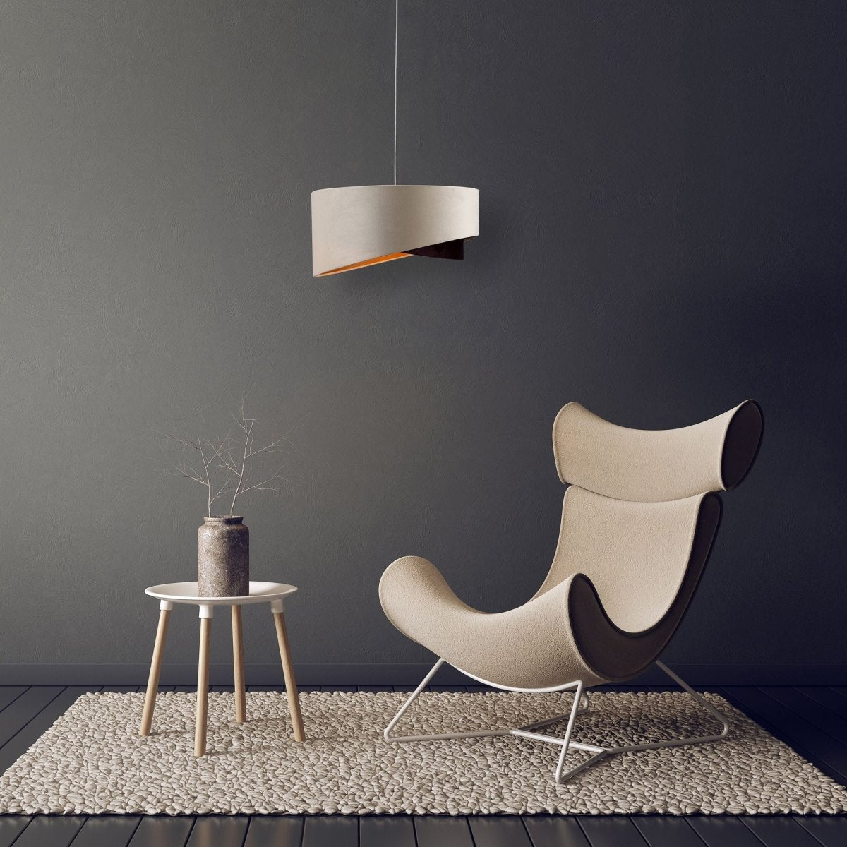 Beige coffee fabric cylinder pendant light with e27 fitting in indoor setting reading living room