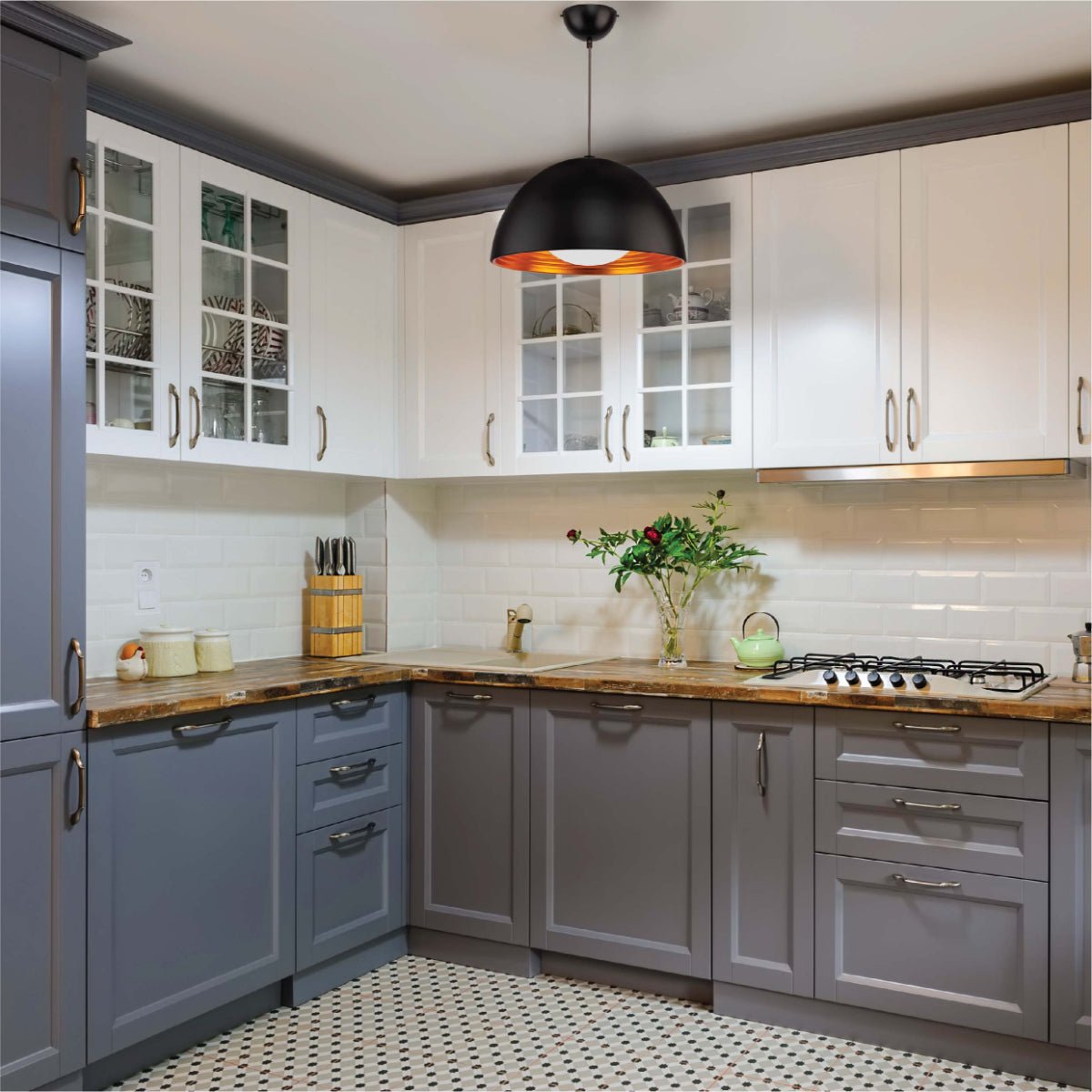 Indoor usage of Black-Golden Metal Dome Pendant Ceiling Light with E27 | TEKLED 150-15003