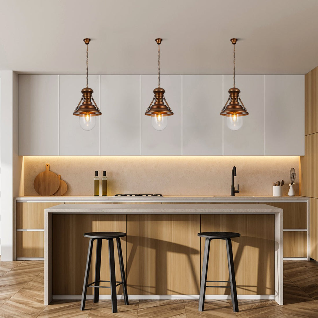 Indoor usage of Brown Metal Clear Glass Step Pendant Ceiling Light with E27 | TEKLED 150-17824