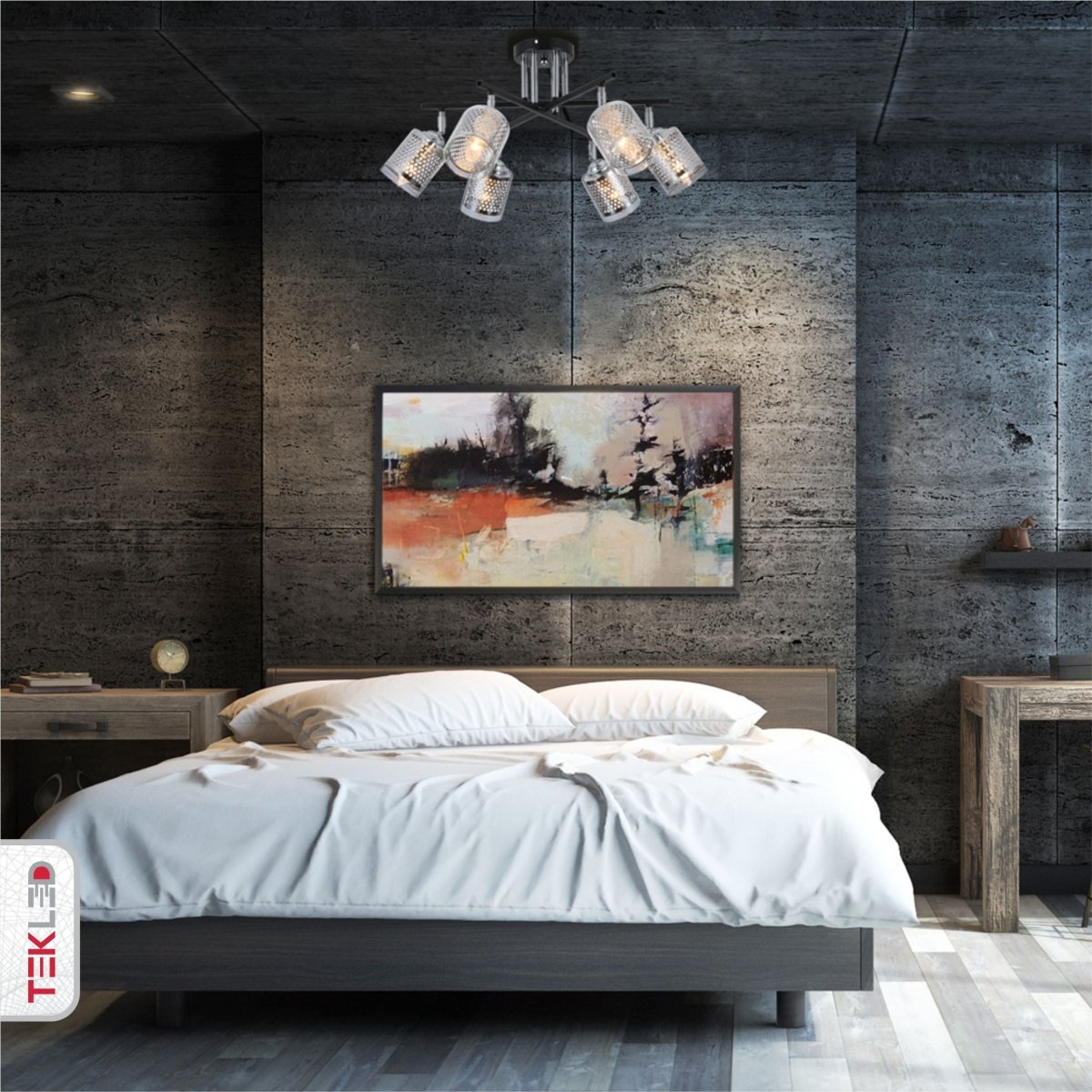 Chrome Honeycomb Black Chrome Body Semi Flush Ceiling Light 6Xe14 in indoor setting bedroom