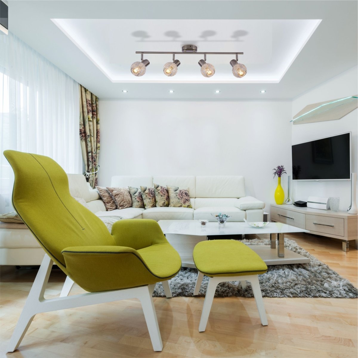 Silver Nest Matte Nickel Body Semi Flush Ceiling Light in indoor setting living room