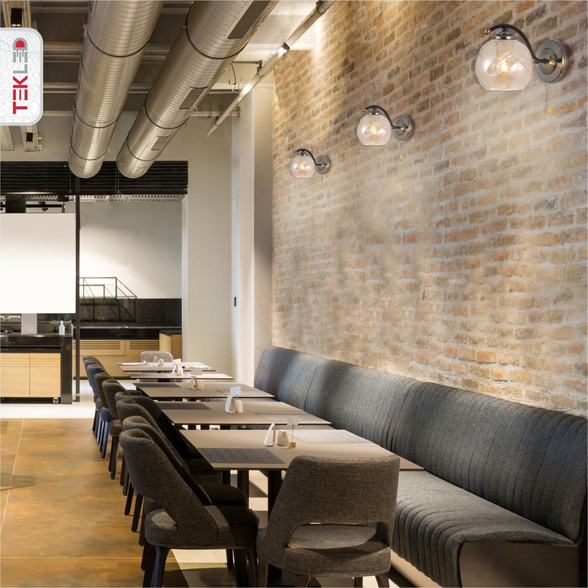 Amber Glass Black And Antique Brass Wall Light E27 And Pull Down Switch in indoor setting cafe restaurant