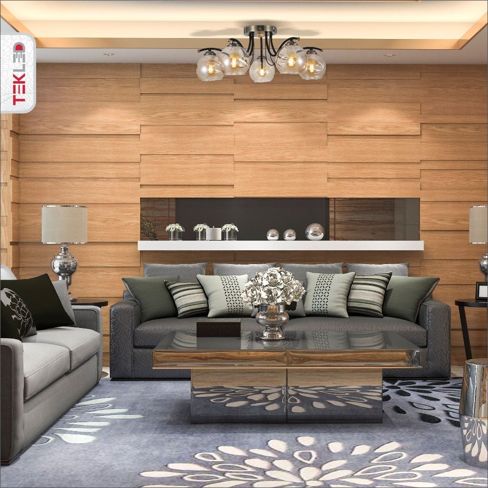 Amber Glass Dome Black And Antique Brass Metal Semi Flush Ceiling Light 5Xe27 in indoor setting coffee tea table top living room