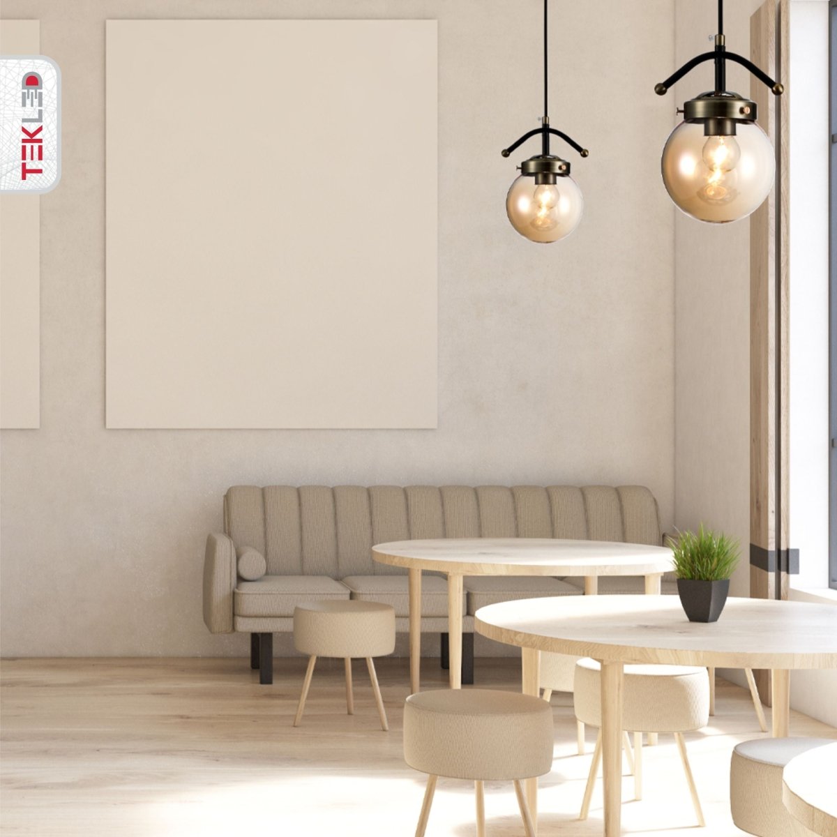 Amber Glass Globe Black And Antique Brass Pendant Light E27 in indoor setting living room