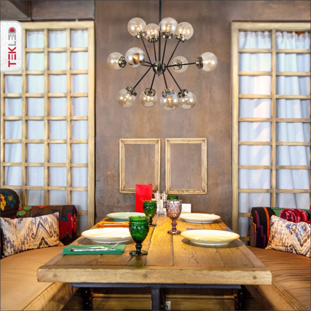 Amber Glass Globe Black And Antique Brass Semi Flush Ceiling Light 12Xe27 dining room kitchen