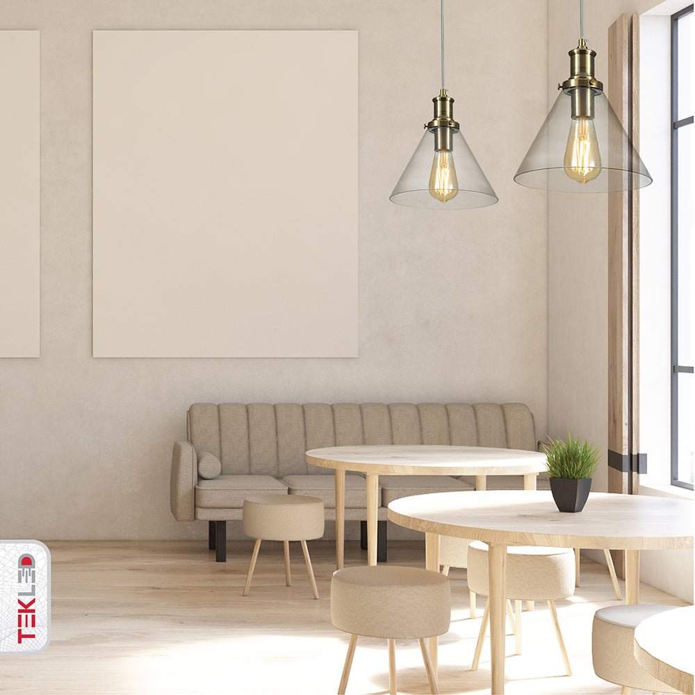 Antique brass metal clear glass funnel pendant light with e27 double use in living room