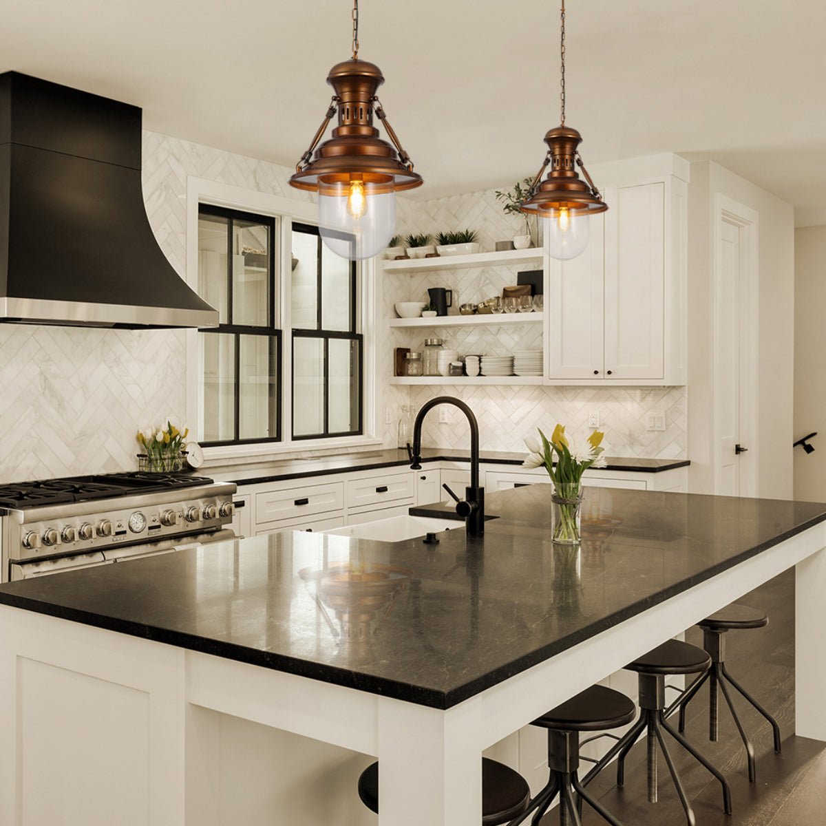 More interior usage of Brown Metal Clear Glass Step Pendant Ceiling Light with E27 | TEKLED 150-17824