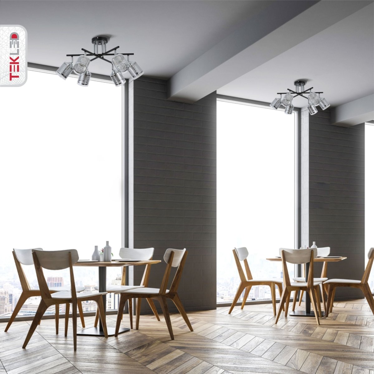 Chrome Honeycomb Black Chrome Body Semi Flush Ceiling Light 6Xe14 in indoor setting cafe