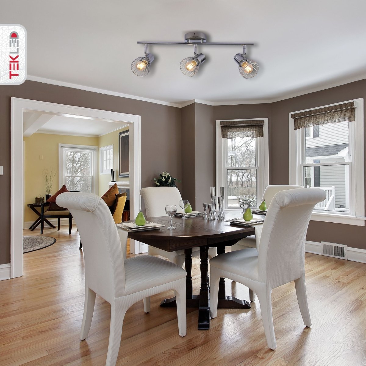 Silver Cage Chrome Body Semi Flush Ceiling Light 3Xe14 in indoor setting