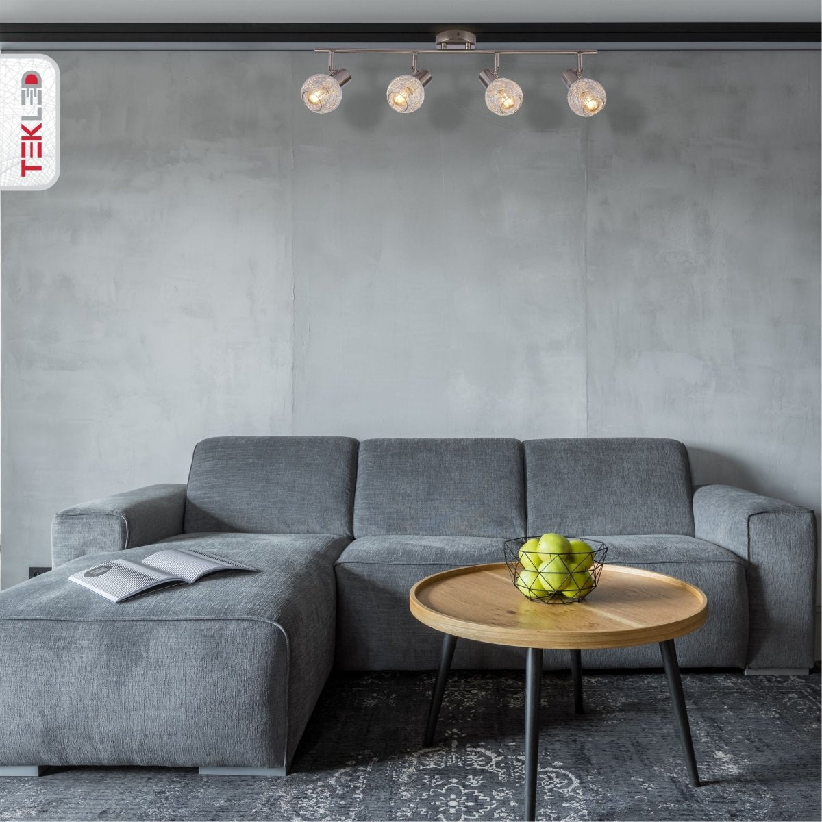 Silver Nest Matte Nickel Body Semi Flush Ceiling Light 4Xe14 in indoor setting living room