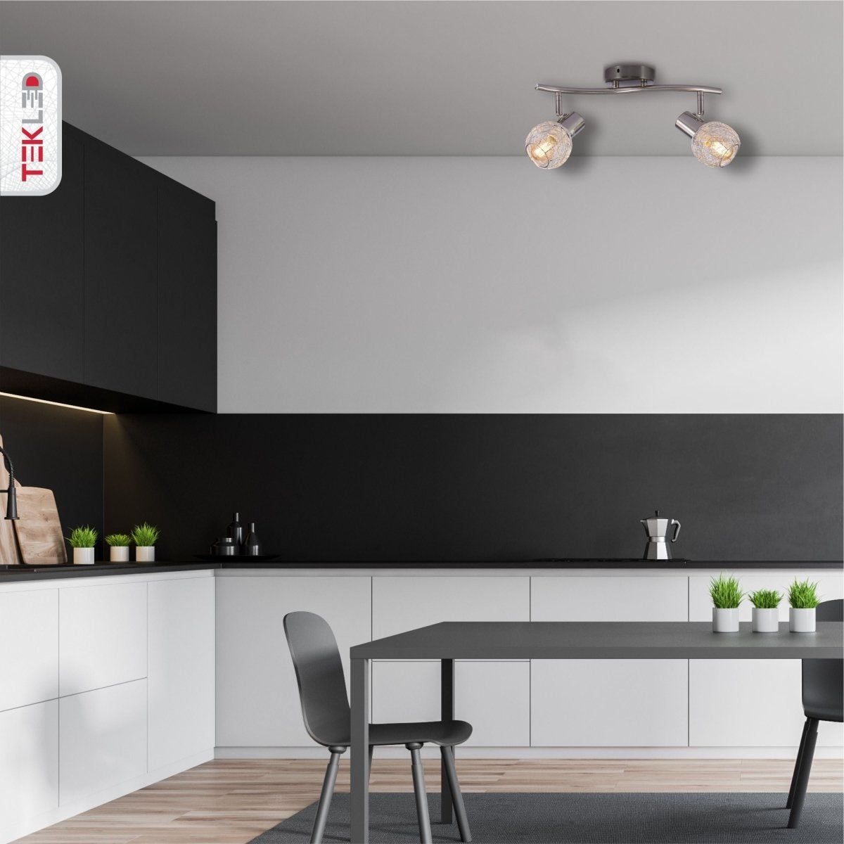 Silver Nest Matte Nickel Body Semi Flush Ceiling Light S Shape 2Xe14 in indoor setting kitchen