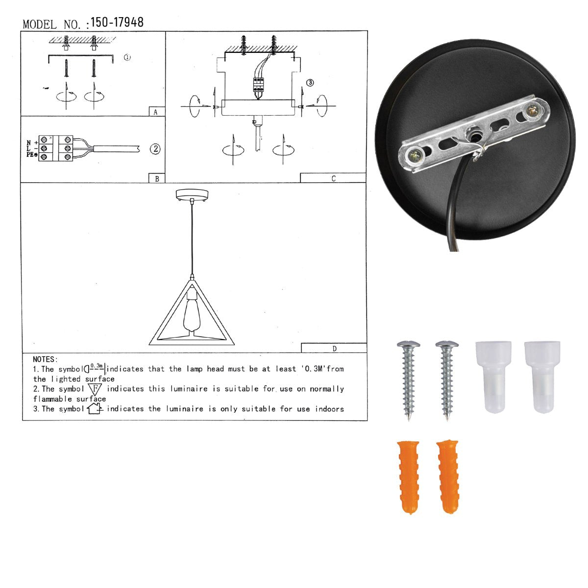User manual for Black Metal Pyramid Cage Pendant Ceiling Light with E27 | TEKLED 150-17948