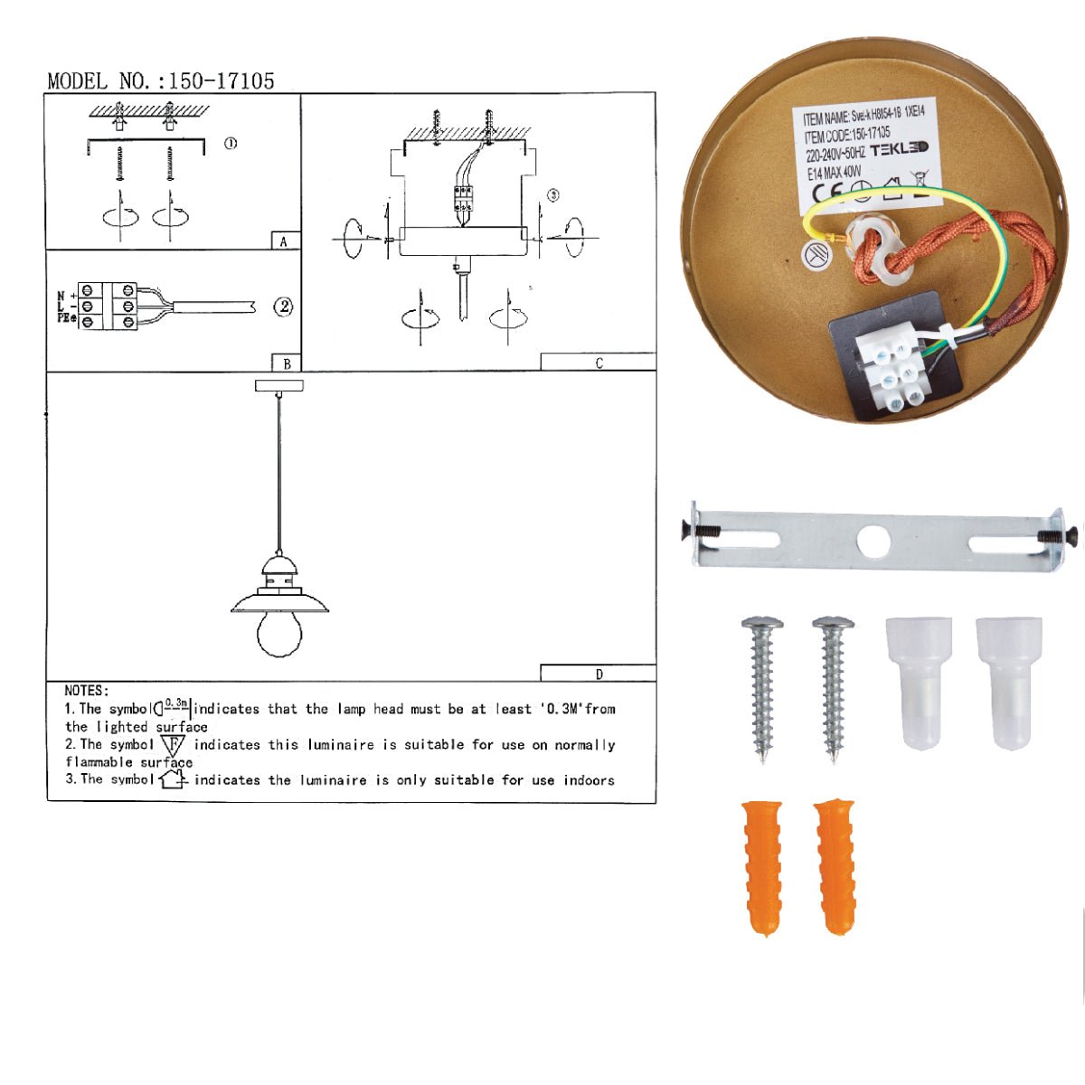 User manual for Bronze Metal Opal Glass Step Pendant Ceiling Light with E14 | TEKLED 150-17105
