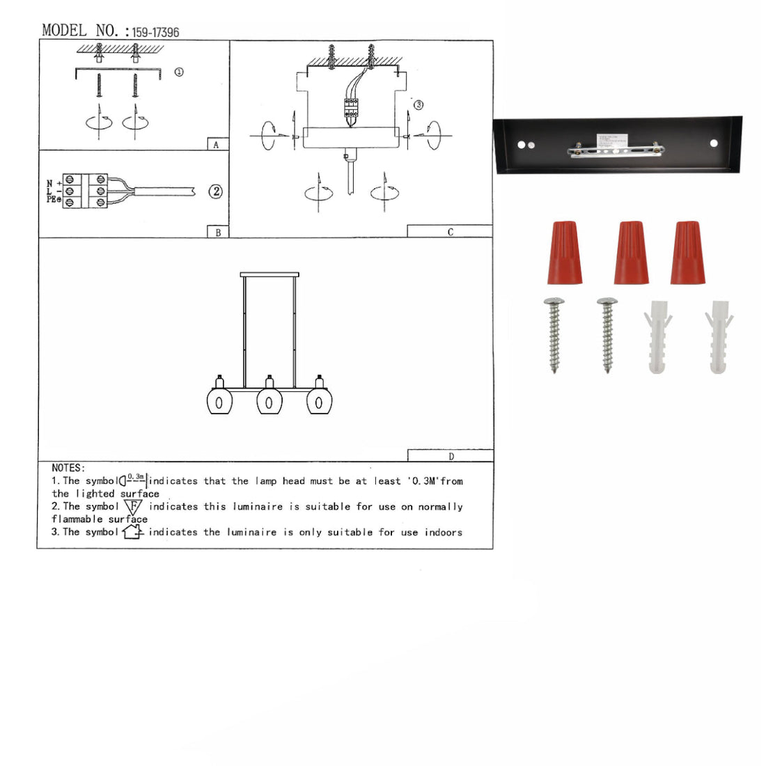 User manual for Amber Cone Glass Black Gold Metal Body Island Chandelier Ceiling Light with 6xE27 Fitting | TEKLED 159-17396