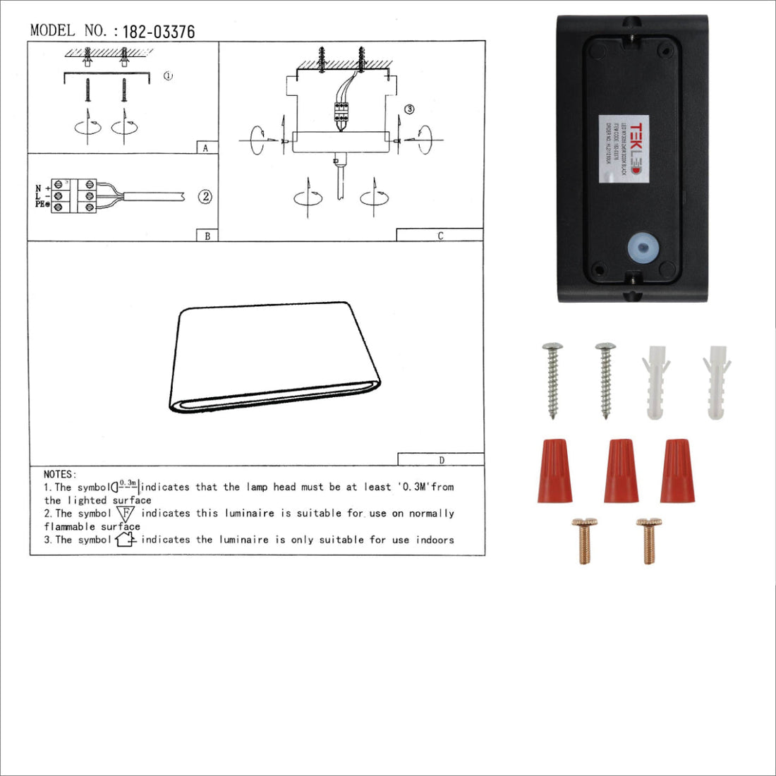 User manual for Black Slim Cuboid Up Down Outdoor Modern LED Wall Light | TEKLED 182-03376