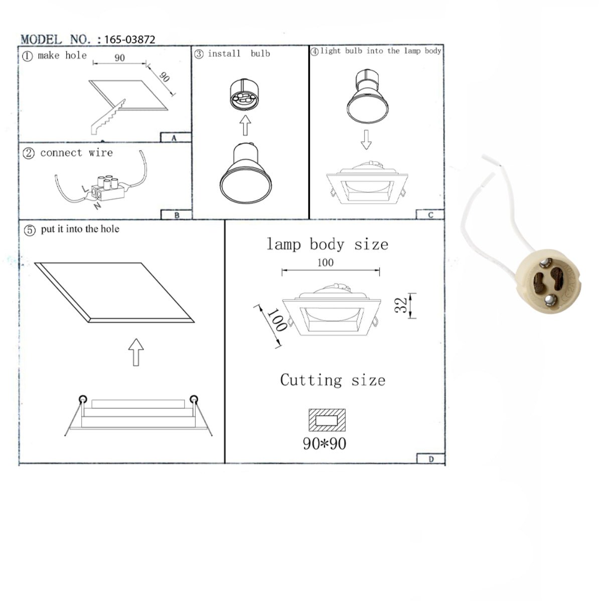 User manual for Grille Square Recessed Tilt Downlight White with GU10 Fitting | TEKLED 165-03872